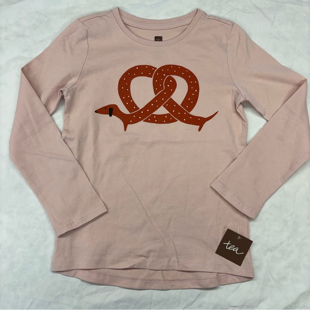 NEW Tea Collection Kids Pretzel Pup Long Sleeve Tee Pink Brown‎ Size 6